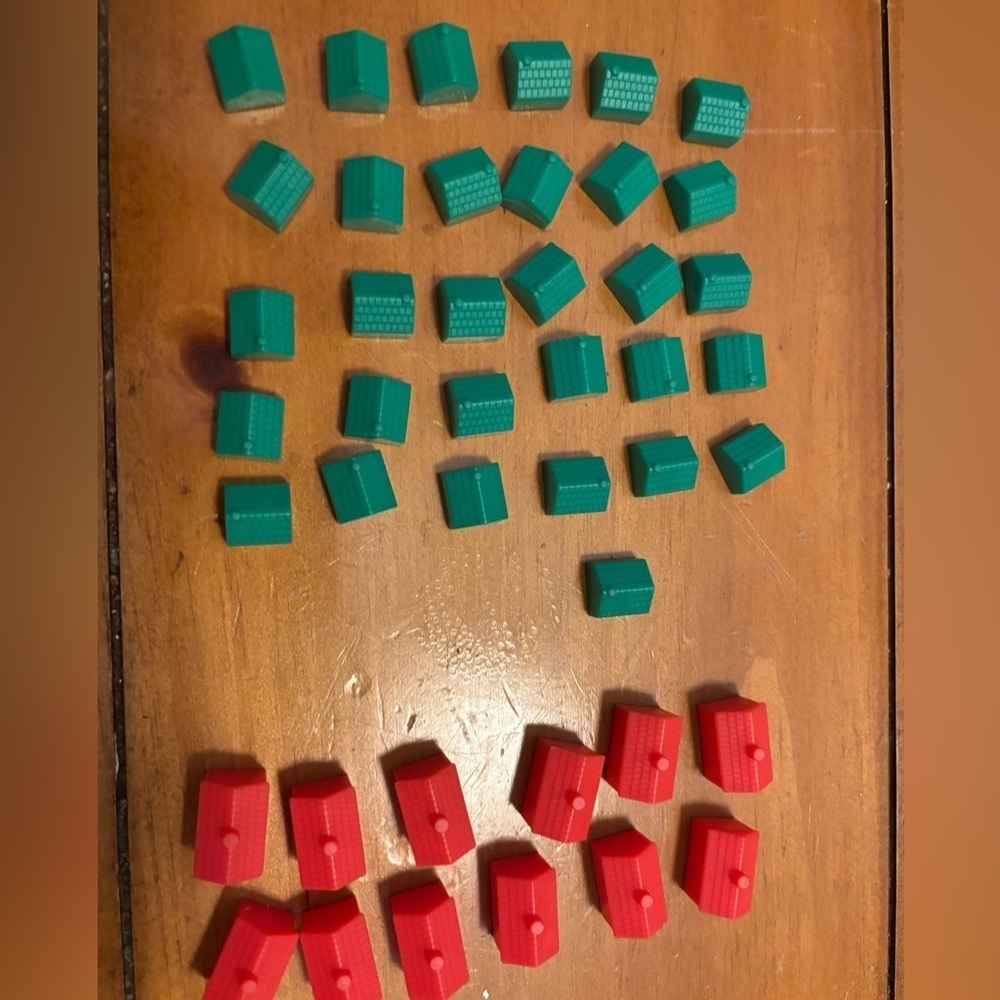 Vintage Lot Of MONOPOLY GREEN HOUSES(31) and RED HOTELS(12), Plastic Pieces